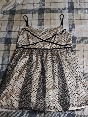 Cider Beige Dress with Black Lace Overlay